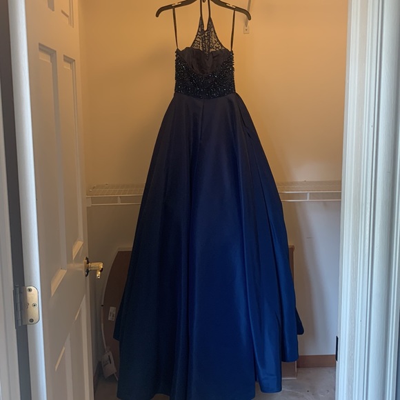 Dark Blue/Navy Halter,beaded body, crinoline skirt for a little poof - Picture 2 of 6